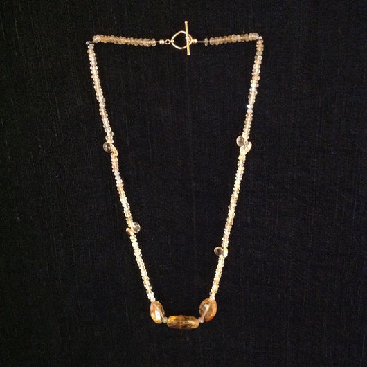 Citrine Nuggets Grey Diamond Necklace