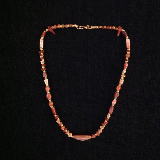 Carnelian and Roman Glass 24k Beads