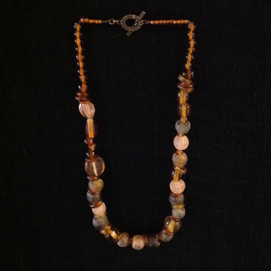 African Glass Trade Beads Amber Almost Rounds Necklace