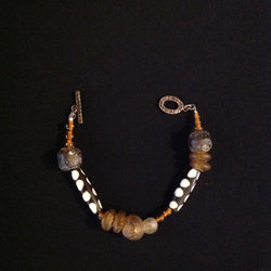 African Amber Glass Trade Beads Bone Bracelet
