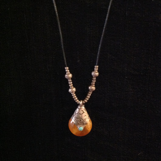 Sterling and Amber Trade Bead Necklace