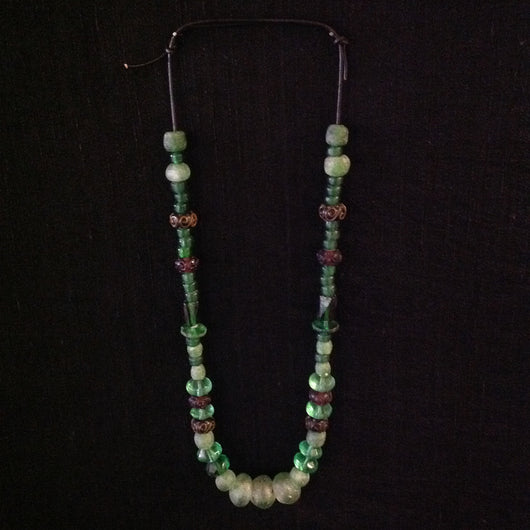 African Trade Beads Green Blue Amber Color Glass