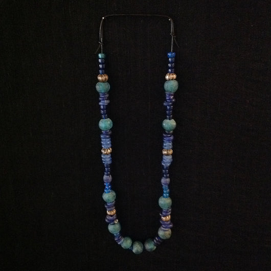 Sterling African Trade Beads Blue Green Glass