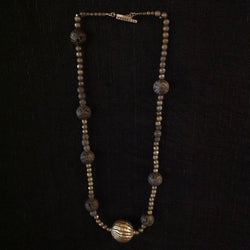 African Sterling Bead Pyrite Lava Rock Necklace