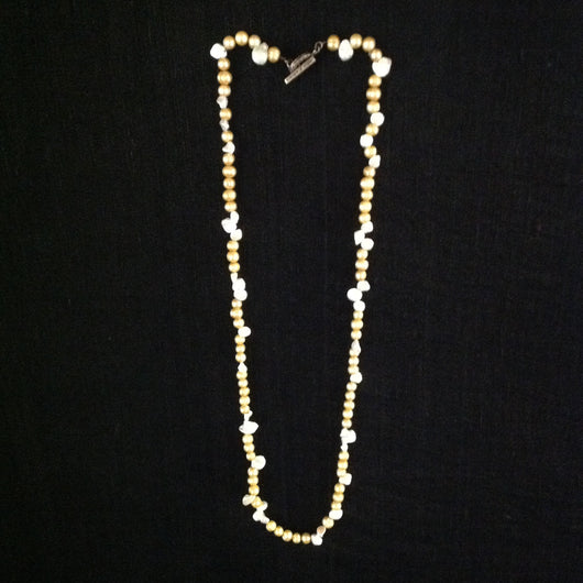 Gold and White Cultured Pearl Necklace