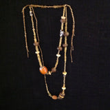 African Trade Beads Amber Spotted Bone Lariat Necklace
