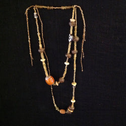 African Trade Beads Amber Spotted Bone Lariat Necklace