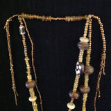 African Trade Beads Amber Spotted Bone Lariat Necklace