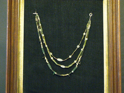 Ancient Roman Blue Green Glass Beads and Crystal Necklace
