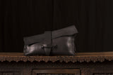 Large Black Clutch Thick Leather Belted Fringed