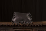Large Black Clutch Thick Leather Fringed