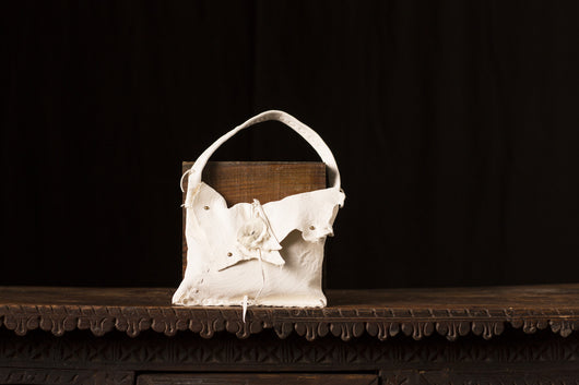 Cream Leather Bag with Large Crystal Detail