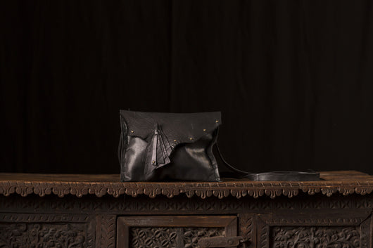 Black Leather Bag with Brass colored Studs